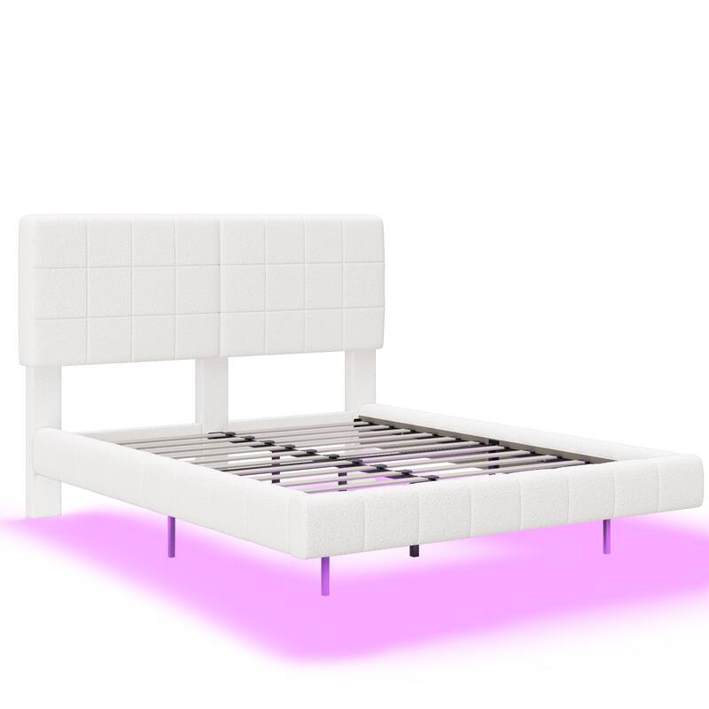 Christopher Knight Home - Alex White Boucle Floating Bed with Ambient Lighting