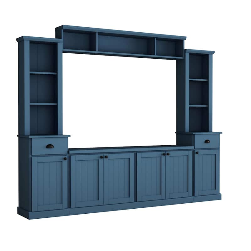 Entertainment Wall Unit Set for 75-Inch TVs - Large Media Console with Bridge, Ample Storage & Adjustable Shelves