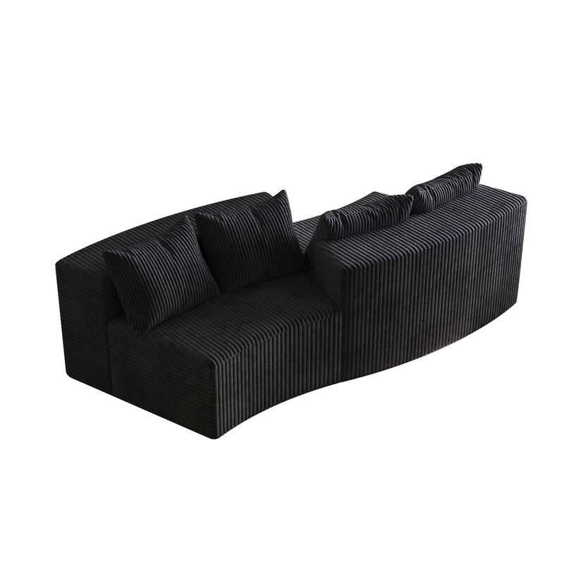 Modular Curved Loveseat Couch Corduroy Sectional Sofa with 4 Pillows