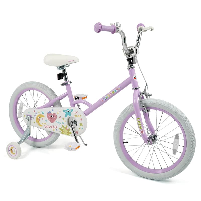 Costway 12/14/16/18 Inch Kids Bike for Girls Boys Age 3-8 Years with - See Details - Purple-18 Inch