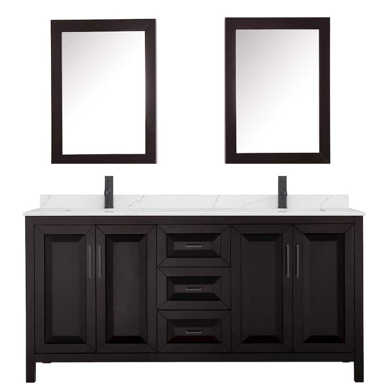 Daria 72-inch Double Vanity, Single Hole Quartz Top, Med Cabinets