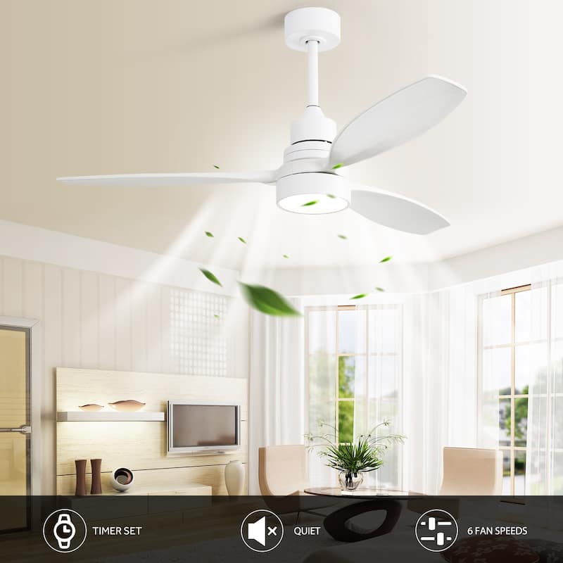52 inch Wood Ceiling Fan with Light and Remote, Dimmable LED and Reversible DC Motor