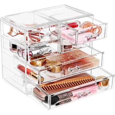 Sorbus Acrylic Cosmetics Makeup Jewelry Storage Case Display - 2 Large and 4 Small Drawers Space-Saving, Stylish Acrylic Case