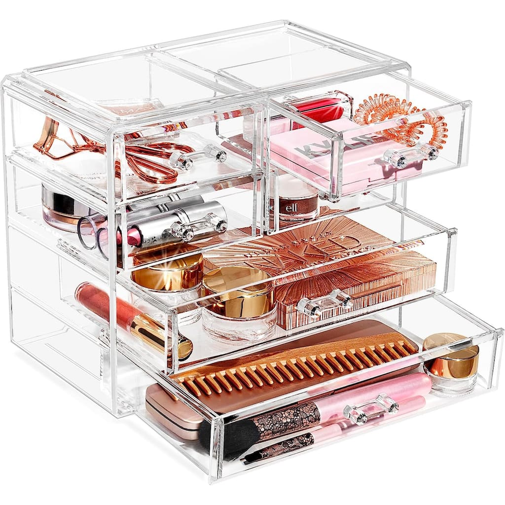 Sorbus Acrylic Cosmetics Makeup Jewelry Storage Case Display - 2 Large and 4 Small Drawers Space-Saving, Stylish Acrylic Case
