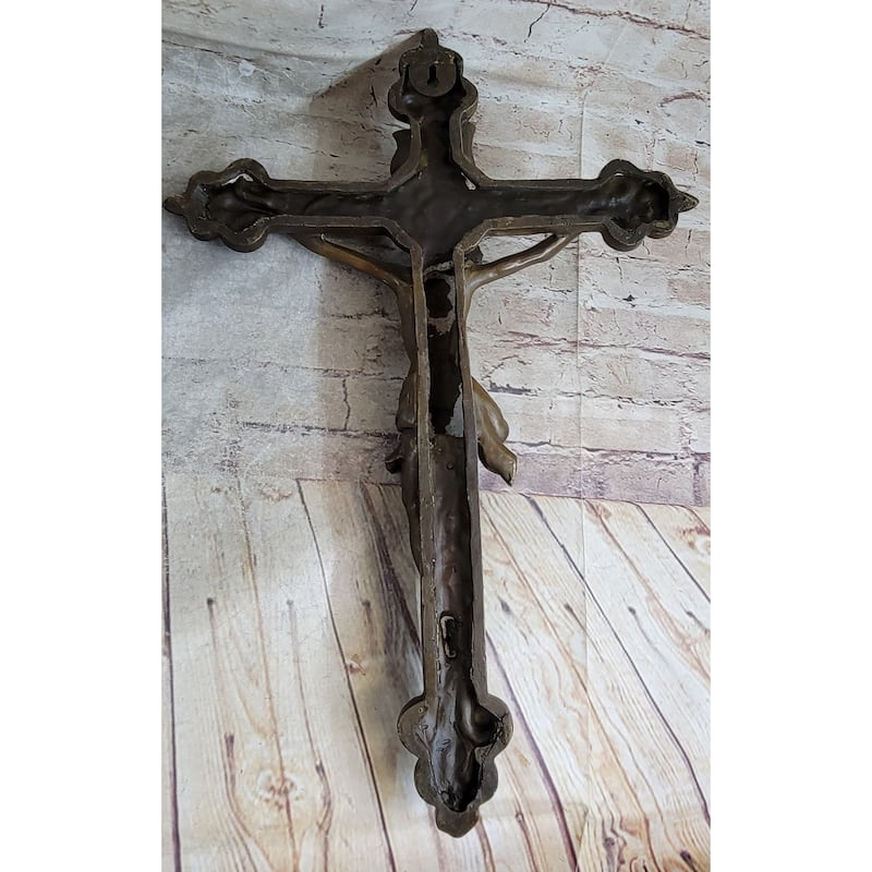 Wall Mount Hanging Bronze Crucifix Sculpture Jesus On Cross Christian Decor 20 Inches X 14 Inches