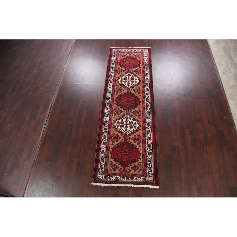 Vintage Vegetable Dye Ardebil Persian Wool Runner Rug Hand-knotted - 3'6" x 11'1"