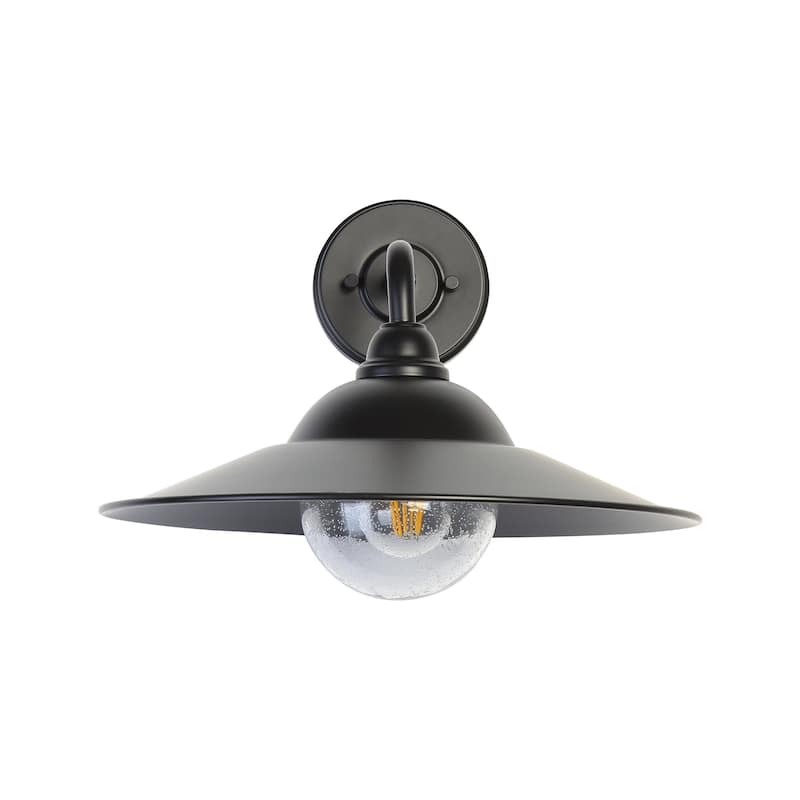 Golden Lighting 5096-OWL15 BLK Croma 12" Tall Outdoor Wall Sconce - Matte Black / Seeded Bubble