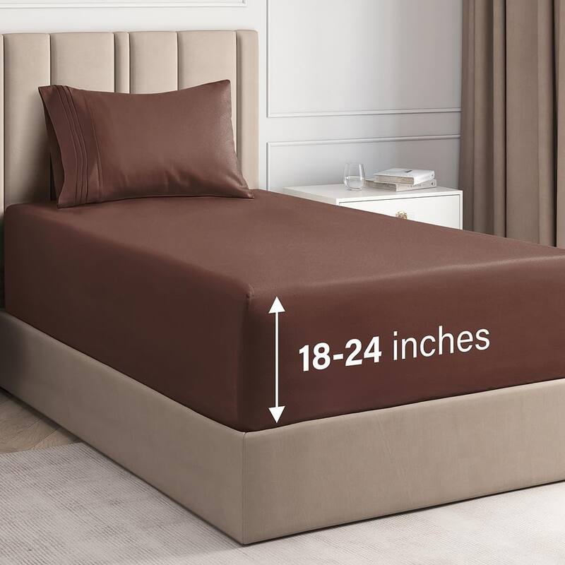 CGK Linens 4 Piece Solid Microfiber Extra Deep Pocket Bed Sheet Set - Twin - Brown
