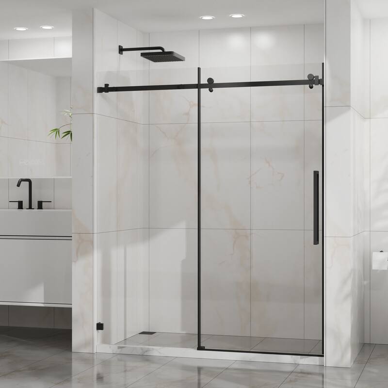60" W x 72" H Sliding Shower Door, Frameless Sleek Glass Shower Door, 1/4" (6mm) Thick Tempered Clear Glass