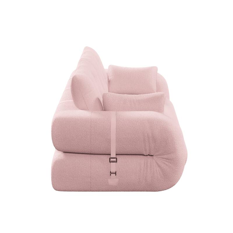 Modern style convenient frame-less convertible sofa bed with cushions and lumbar pillows, high resilience foam padding