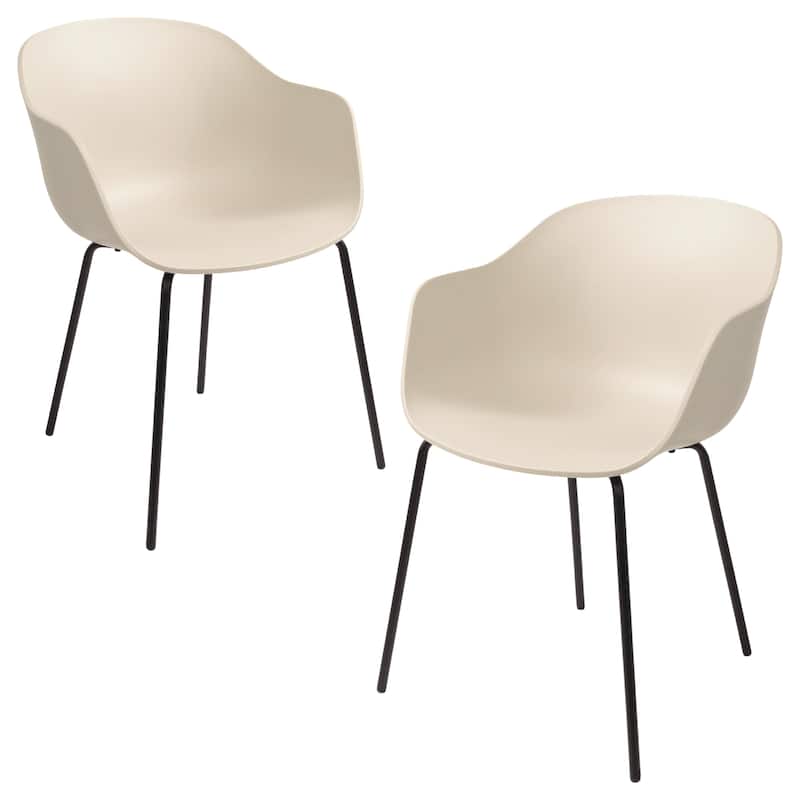 Furnish Theory Curve-K ML Indoor/Outdoor Dining Armchairs Arm Chairs w Polypropylene Shell & Powder-Coated Steel Legs (Set of 2) - Warm Gray Shell & Black Legs