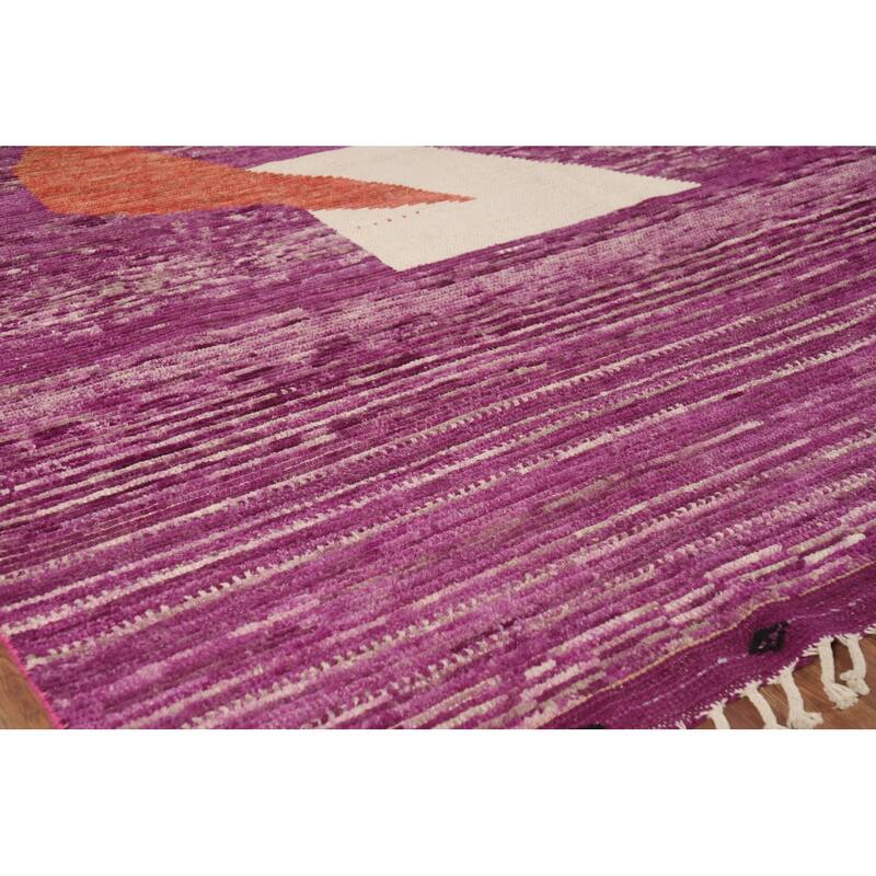 Purple Striped Moroccan Modern Area Rug Handmade Wool Carpet - 8'10" x 12'10"