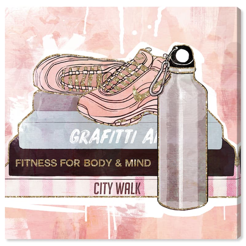 Wynwood Studio Canvas Fashion and Glam Sneakers on Books Pink and Light Pink Glam Wall Art Canvas Print