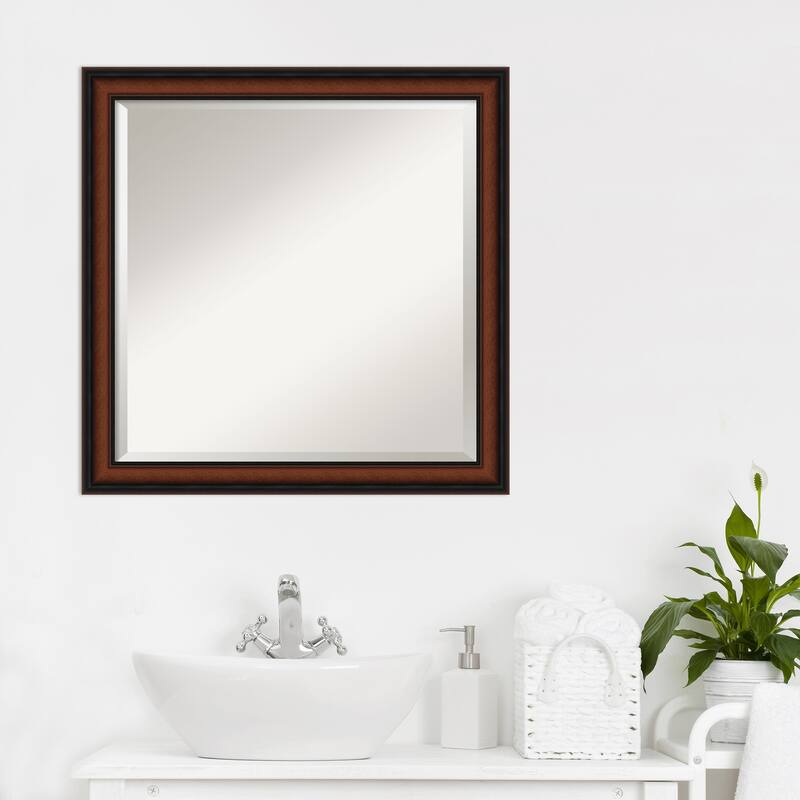 Beveled Wood Bathroom Wall Mirror - Cyprus Walnut Frame