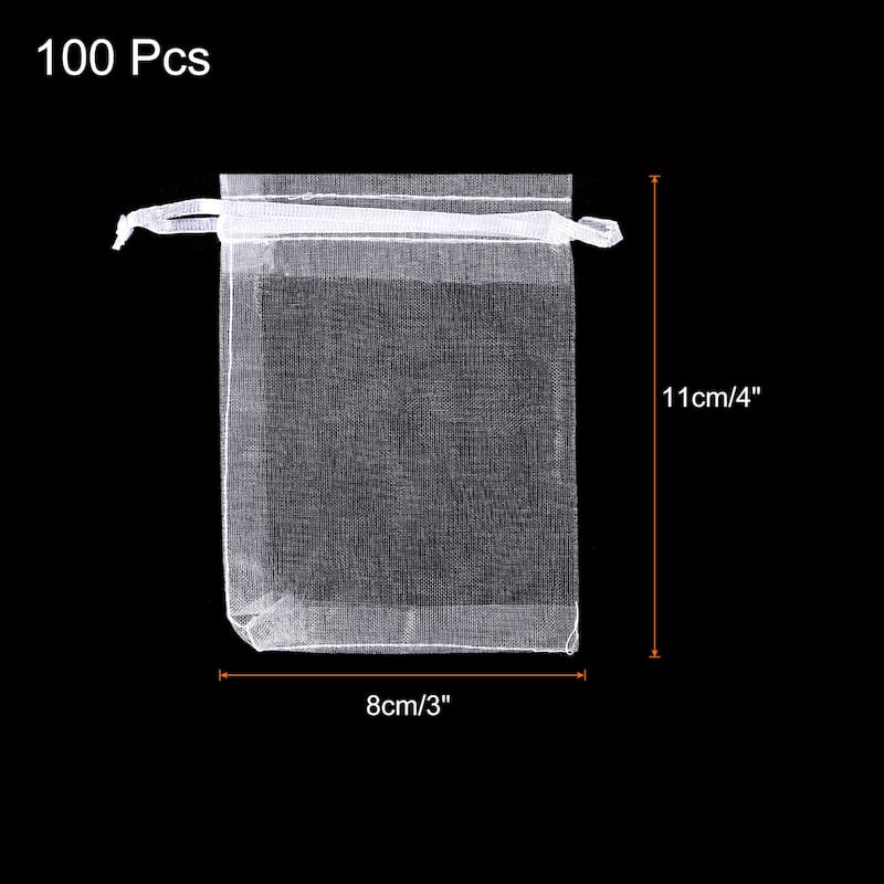 100pcs Organza Bags Drawstring Favor Pouches Sheer Mesh Bag for Party - White - 3 inch x 4 inch