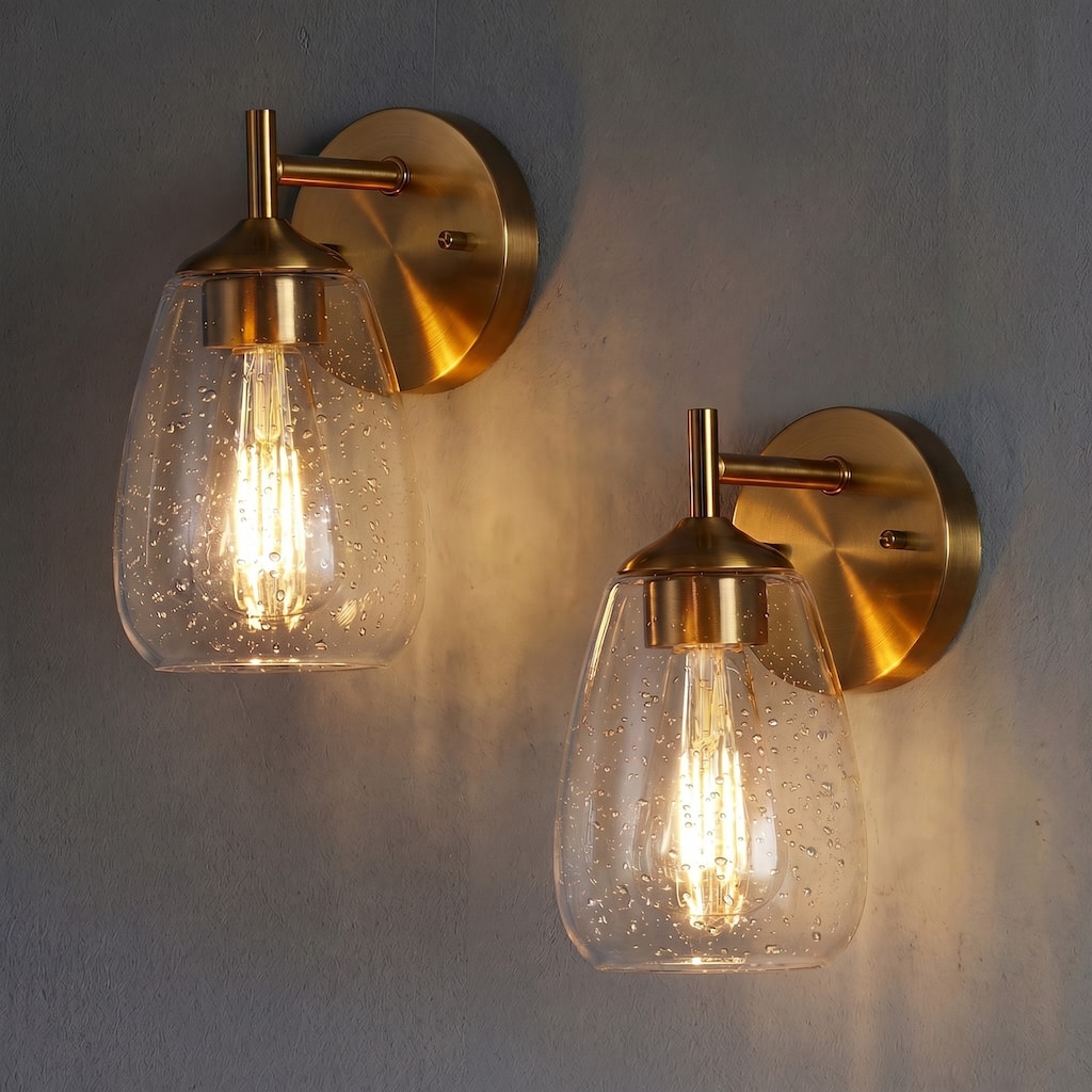 1-light Clear Glass Shade Wall Sconces For Bathroom, Living Room（set Of 2)