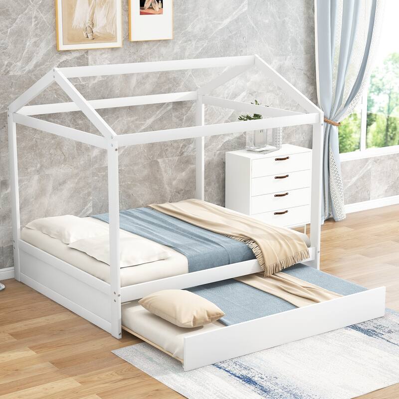 Two Size House Bed with Trundle and Support Legs