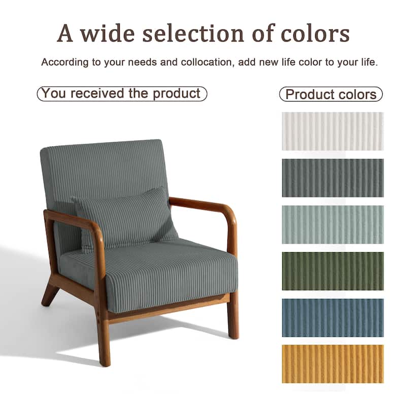 25" W Mid Century Upholstered Wood Accent Chair with Pillow