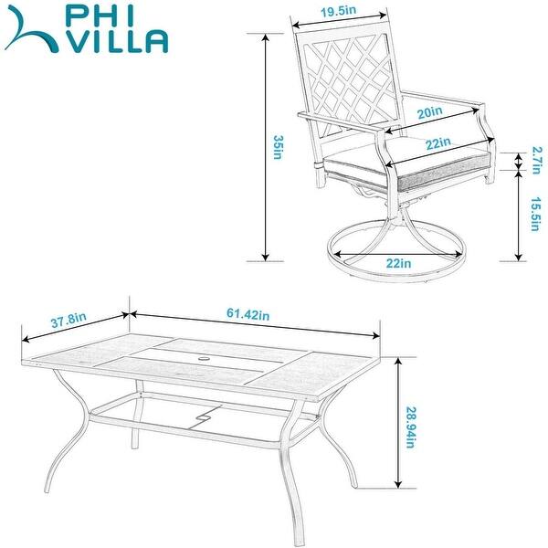 Phi Villa Outdoor Patio Dining Set 7 Pieces Metal Furniture Set 6 X Swivel Chairs With