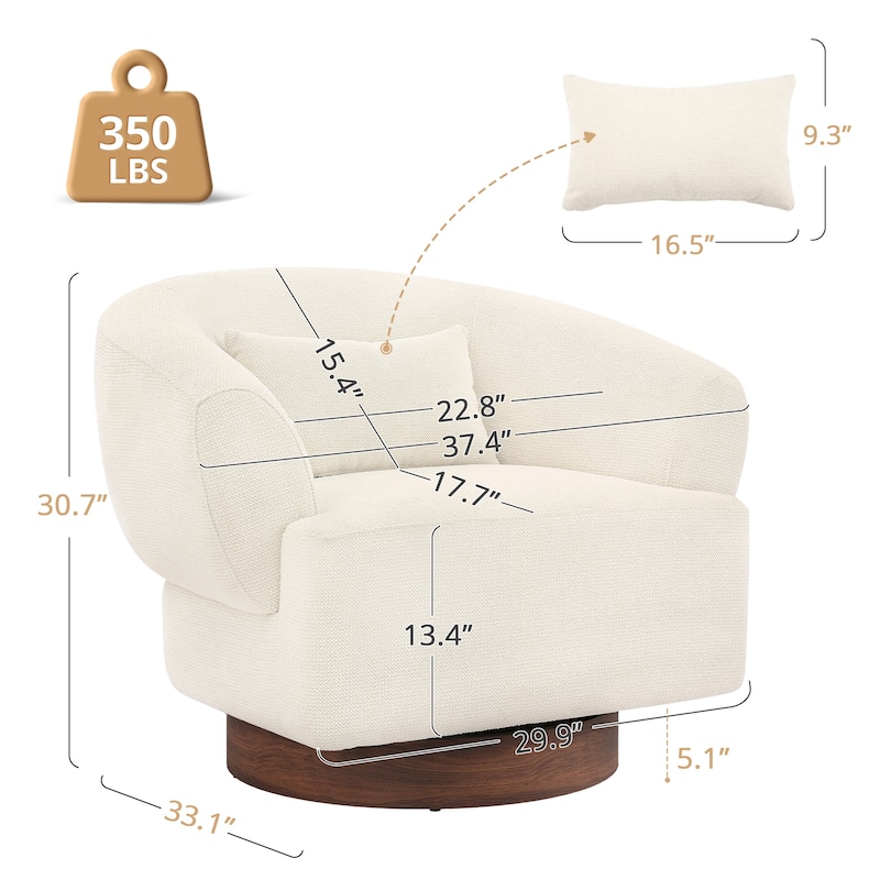 Modern Wooden Swivel Chair with Soft Chenille Barrel Accent Chair Upholstery Armchair Living Room Chairs