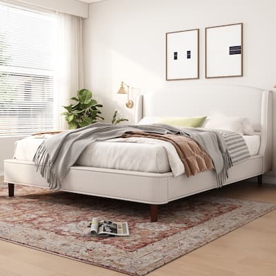 Wingback Platform Bed Low Profile Bed Upholstered Bed Frame
