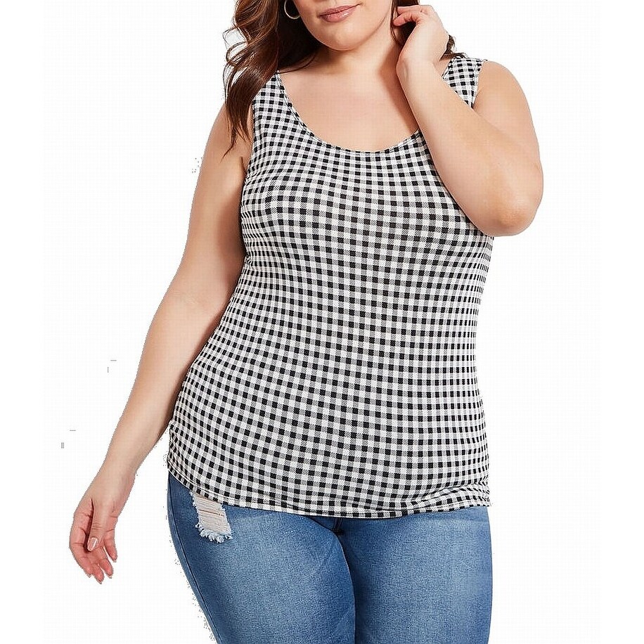 Shop Ashley Stewart Black Women S Size 14 Checkered Print Tank Top