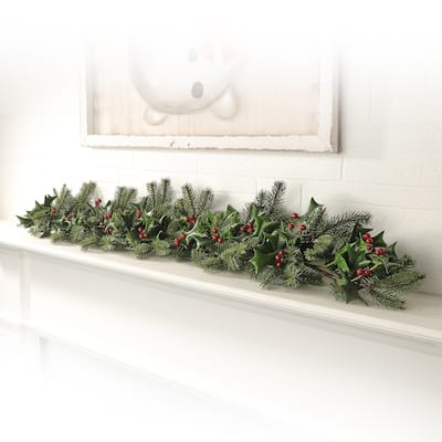48" Deluxe Holly W/Berries And Pine Garland - Green Red - 48-Inch