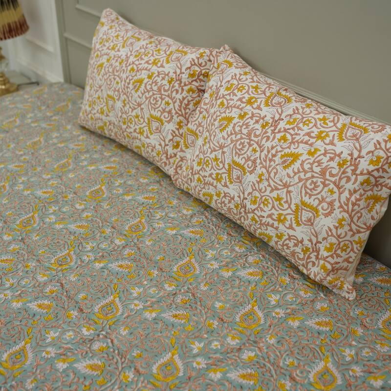 Fabdivine Handmade Block Print Flat Sheet or Bed Sheet Cotton Fabric Floral Home Decor