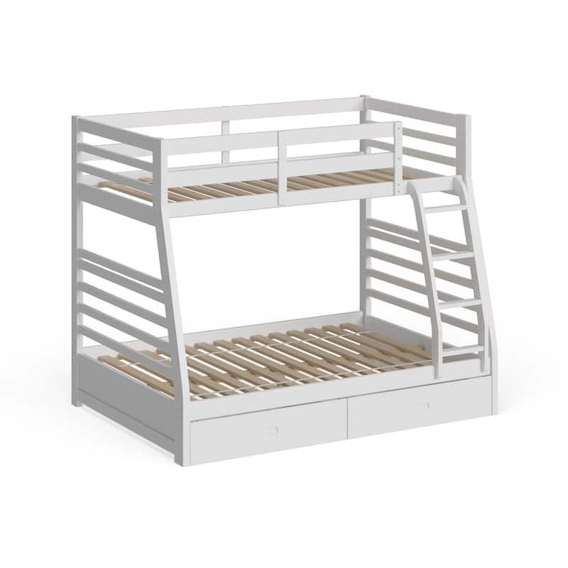 Cude Modern Twin over Full Solid Wood Bunk Bed Set by Furniture of America - White