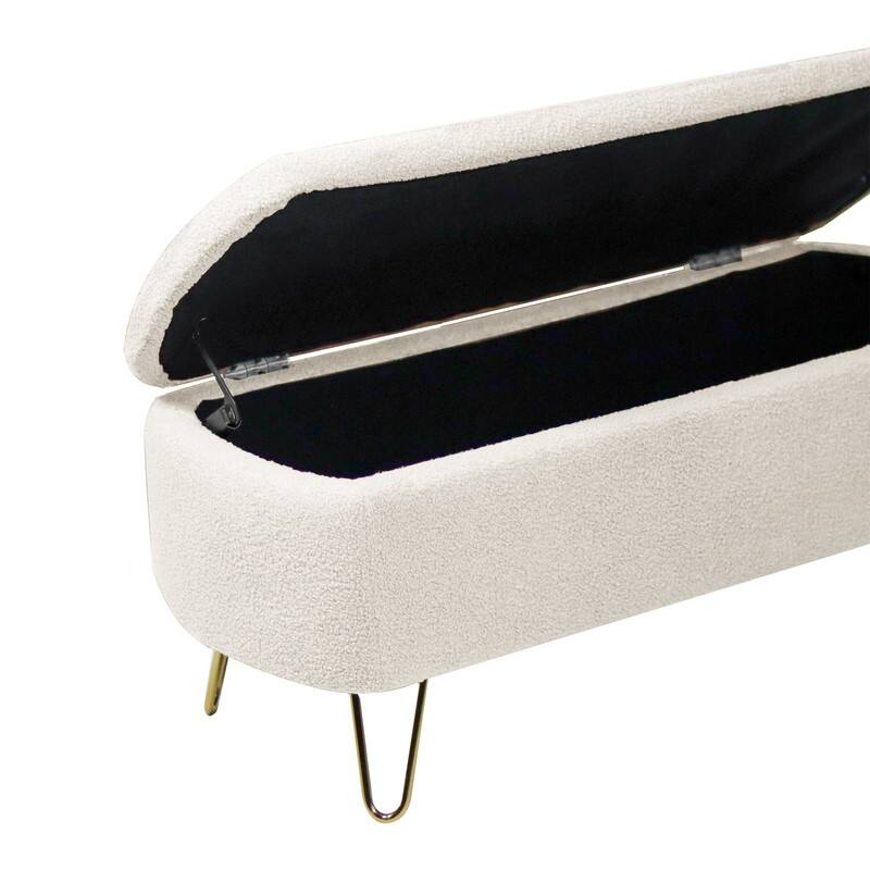 Modern Faux Fur Storage Bench with Gold Legs, Upholstered Ottoman for Living Room and Bedroom