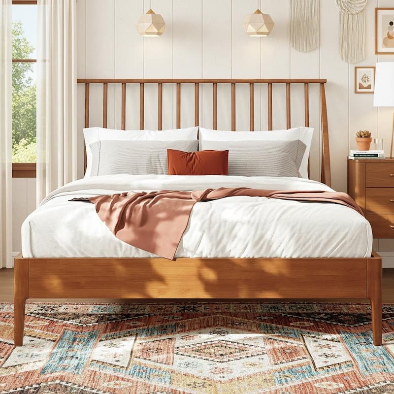Modern Boho Bamboo Bed Frame with Metal Support by Harper&Bright Designs
