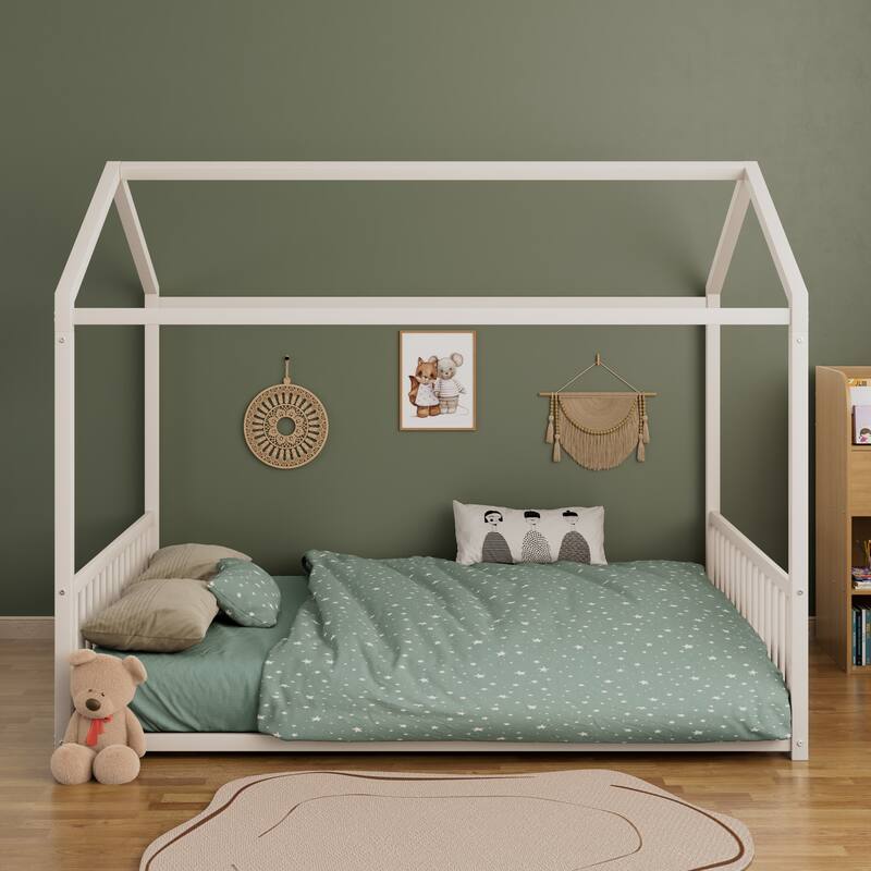 Montessori Metal House Bed with End Guardrails by Harper&Bright Designs