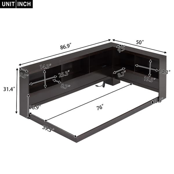 dimension image slide 1 of 2, Wood Twin Size Daybed with Storage Cabinets and USB Ports