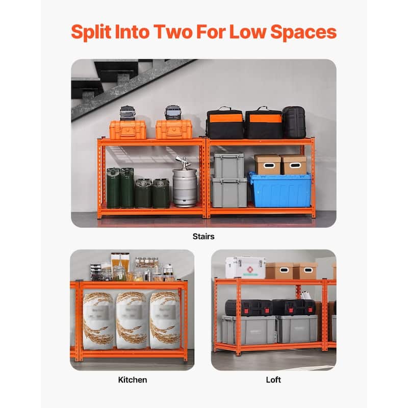 Orange Steel Garage Shelf with Hooks, Adjustable Garage Shelving