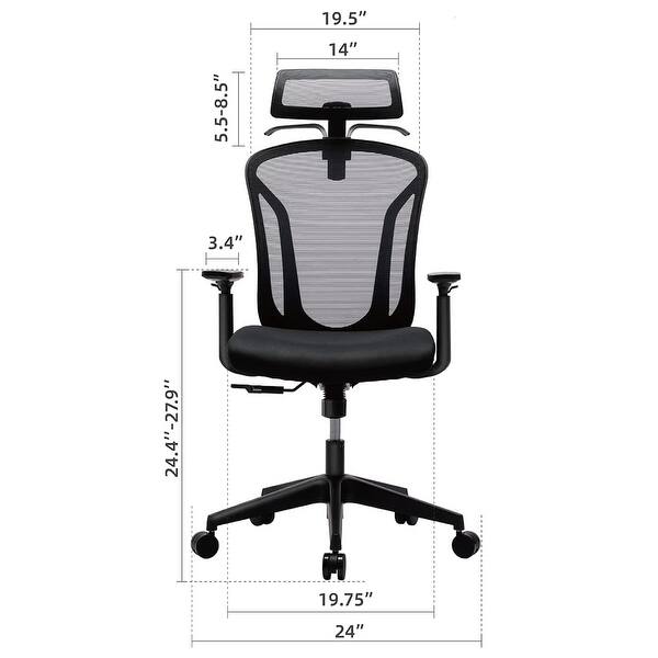 dimension image slide 7 of 15, Ergonomic Mesh Executive Chair Home Office Chair with Lumbar Support, Headrest