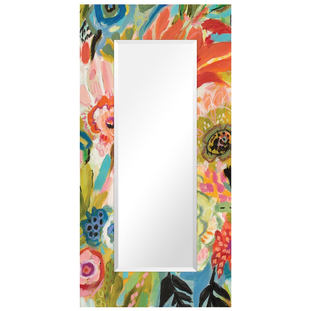 "Secret Garden Floral III" 72"x36" Rectangular Beveled Leaner Mirror on Free Floating Reverse Printed Tempered Art Glass