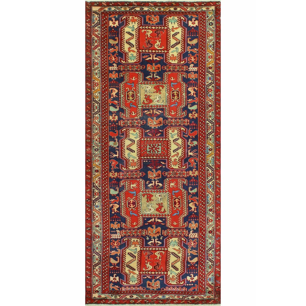 Fine Vintage Distressed Selah Navy/Red Runner - 4'5" x 10'2"