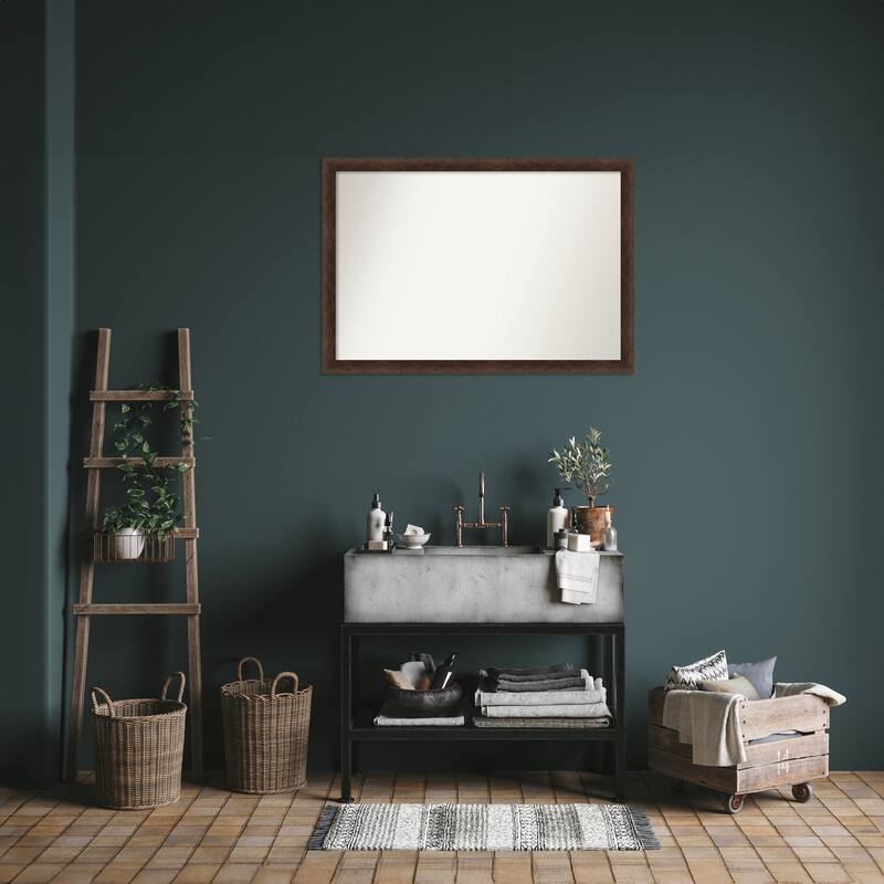 Warm Walnut Narrow Non-Beveled Wood Framed Bathroom Vanity Wall Mirror - Warm Walnut Narrow