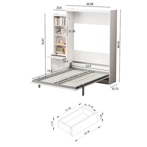 Morden Deisgn Full Size Vertical Murphy Bed with Shelf and Drawers
