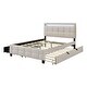 preview thumbnail 9 of 13, Queen Size Linen Upholstered Platform Bed w/ Twin XL Size Trundle & 2 Drawers, LED Light Bunk Bed for Kids Teens Adults, Beige