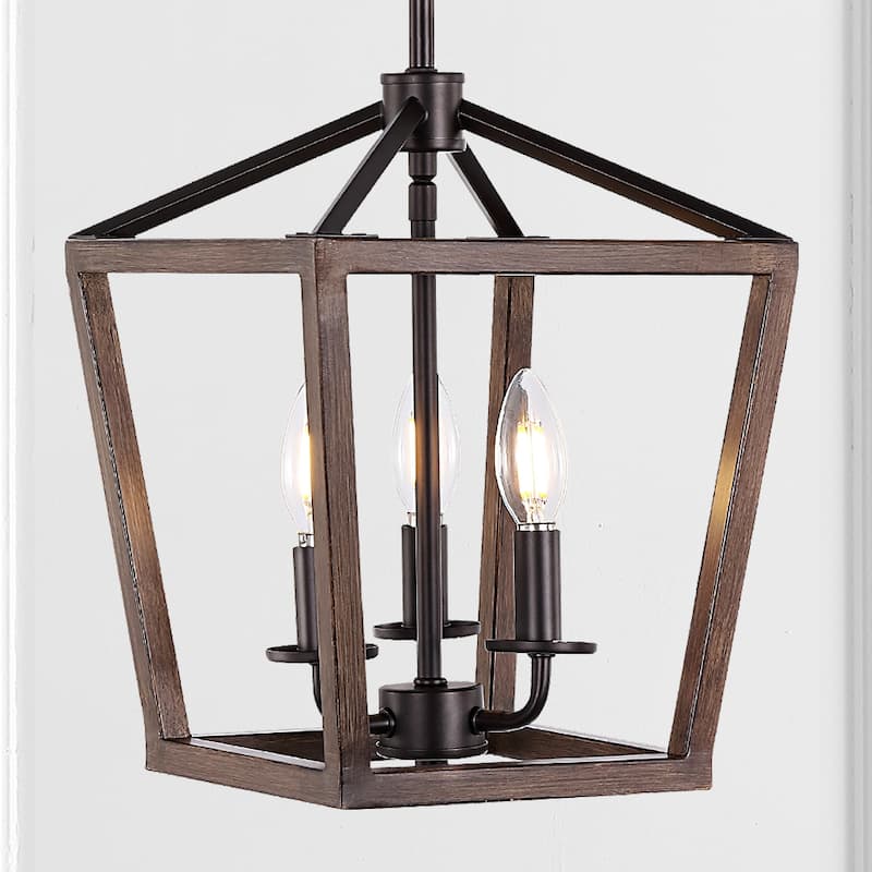Oria Iron Farmhouse Industrial Lantern LED Pendant, Oil Rubbed Bronze/Faux Wood by JONATHAN Y