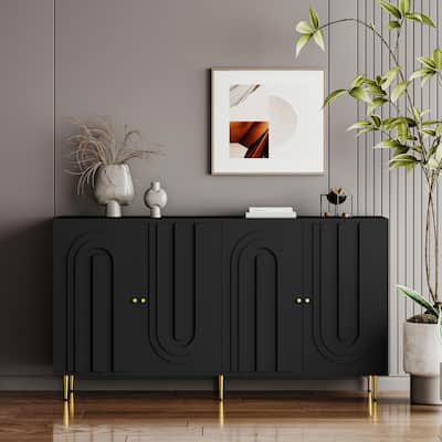 Modern 4 Door Wooden Sideboard Buffet Storage Cabinet