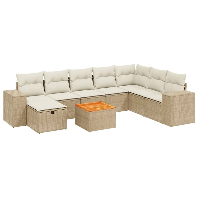 vidaXL Patio Sofa Set with Cushions Outdoor Furniture 9 Piece Poly Rattan