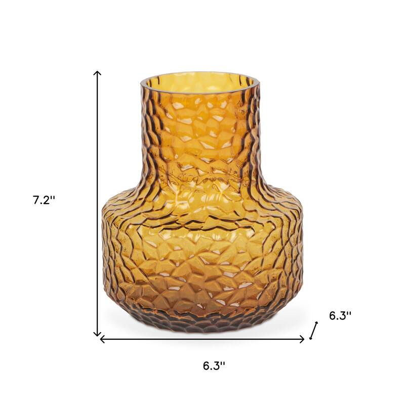 7" Amber Glass Faceted Table Vase - 6.30