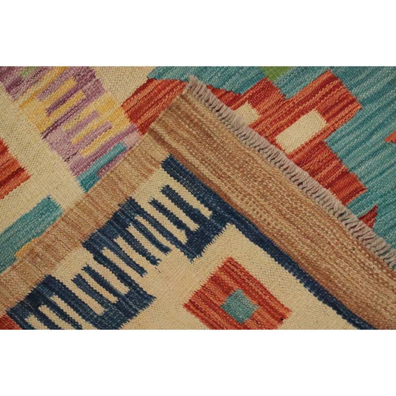 Hand Woven Oriental 100% Wool Carpet Southwestern Modern Navy Blue & Blues Kilim Area Rug - 9' 2'' X 6' 0''