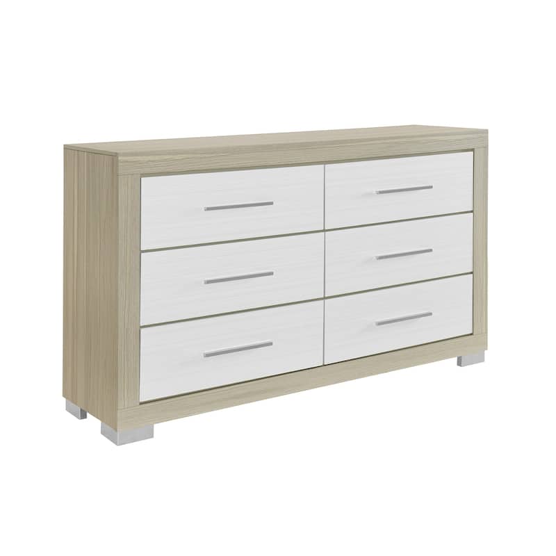 HomeRoots 63" Natural And White Wood Six Drawer Double Dresser