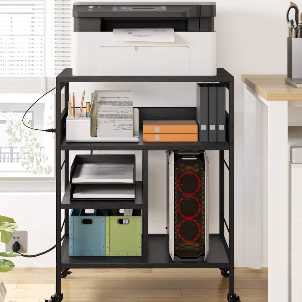 4 Tier Printer Stand with Power Outlet and Wheels