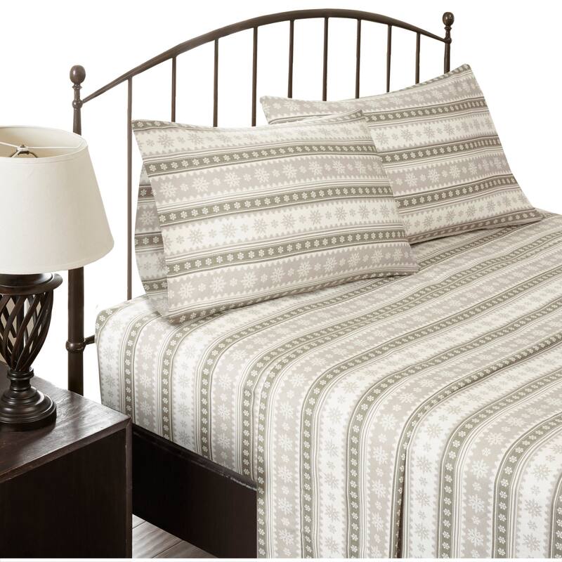 Woolrich Cotton Flannel Sheet Set - Cal King - tan snowflake