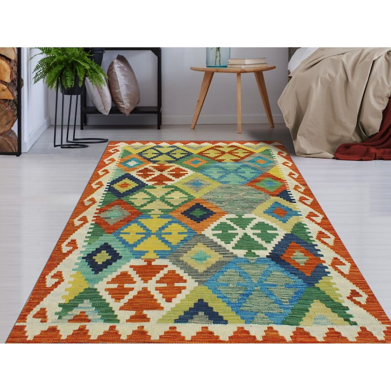 Flatweave Maqpal Blue/Rust Rug - 3'2" x 4'10"