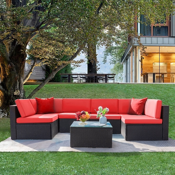 Lacoo 7 Pieces Outdoor Sectional Sofa Wicker Rattan Conversation Sets Bed Bath Beyond 35996819